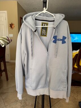 Under Armour Light Blue Full-Zip Hooded Fleece with Navy Logo